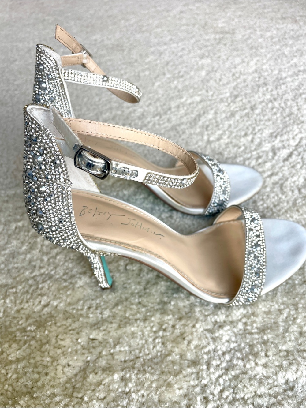 Betsey Johnson Silver Crystal Ankle-Strap Heels - Picture 6 of 9